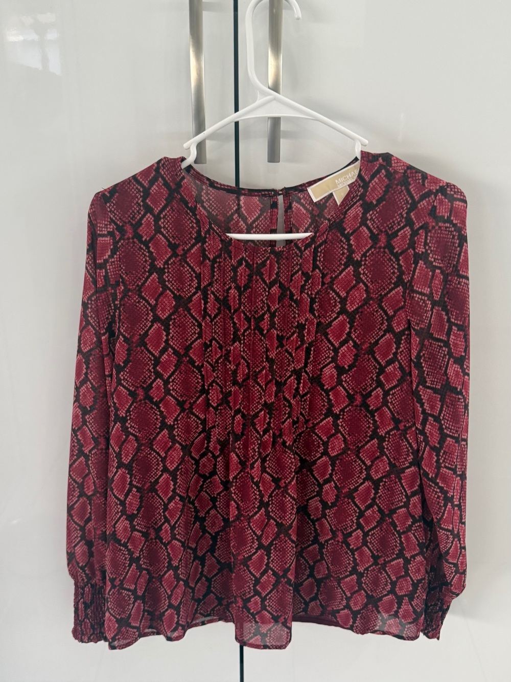 MICHAEL Michael Kors Red and Black Snake-Print Long-Sleeve Blouse